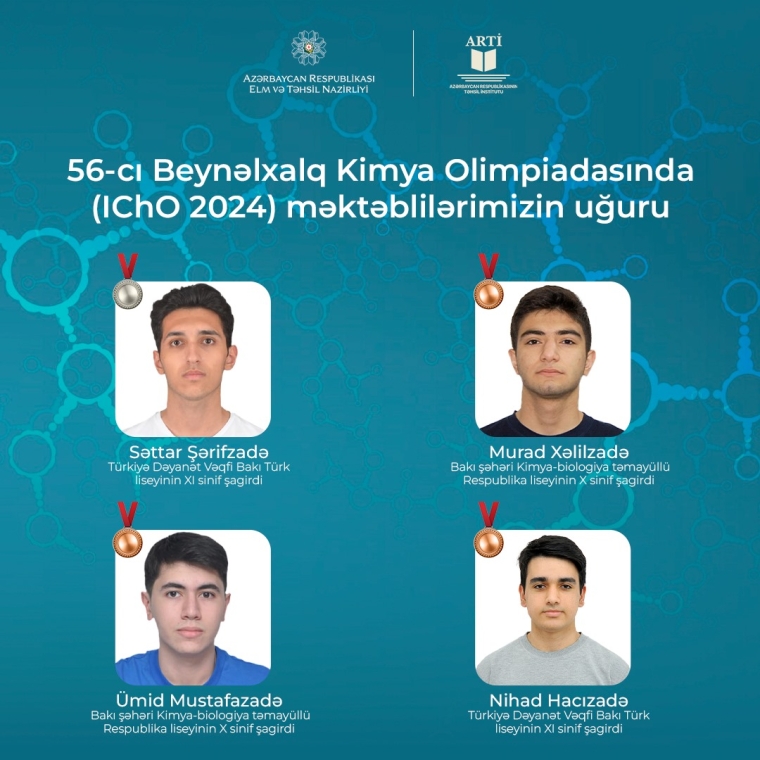 56-cı Beynəlxalq Kimya Olimpiadasında məktəblilərimiz 1 gümüş və 3 bürünc medal qazanıblar