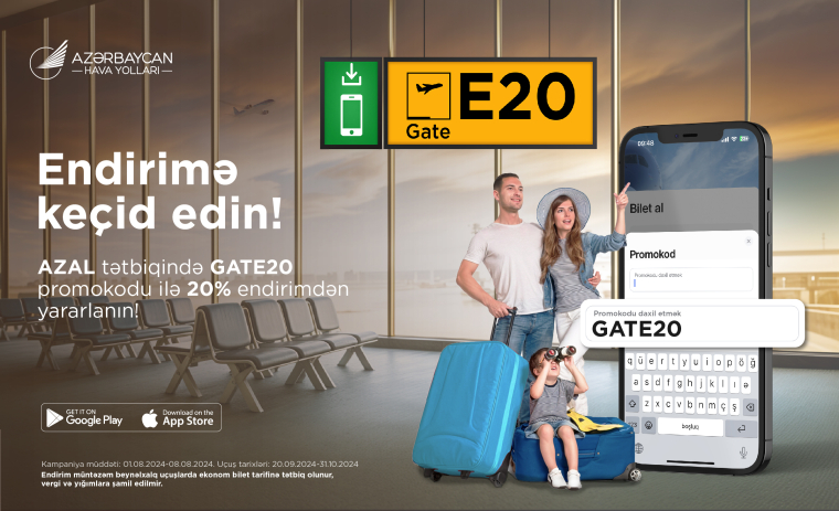 AZAL-dan “GATE20” promokodu ilə aviabiletlərə 20% endirim