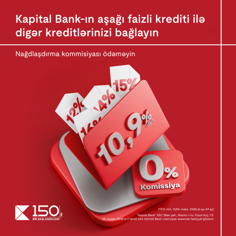 Kapital Bank-ın aşağı faizli krediti ilə digər kreditlərinizi bağlayın