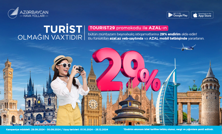 AZAL Turizm işçiləri günü münasibətilə beynəlxalq reyslərə 29% endirim təklif edir