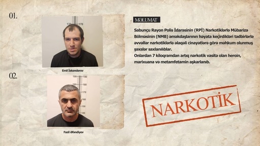 DİN: Sabunçu rayonunda saxlanılan 2 nəfərdən 7 kq narkotik vasitə aşkarlanıb