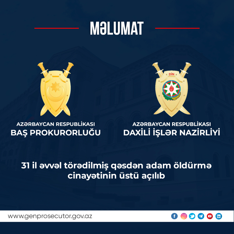 31 il əvvəl törədilmiş qəsdən adam öldürmə cinayətinin üstü açılıb