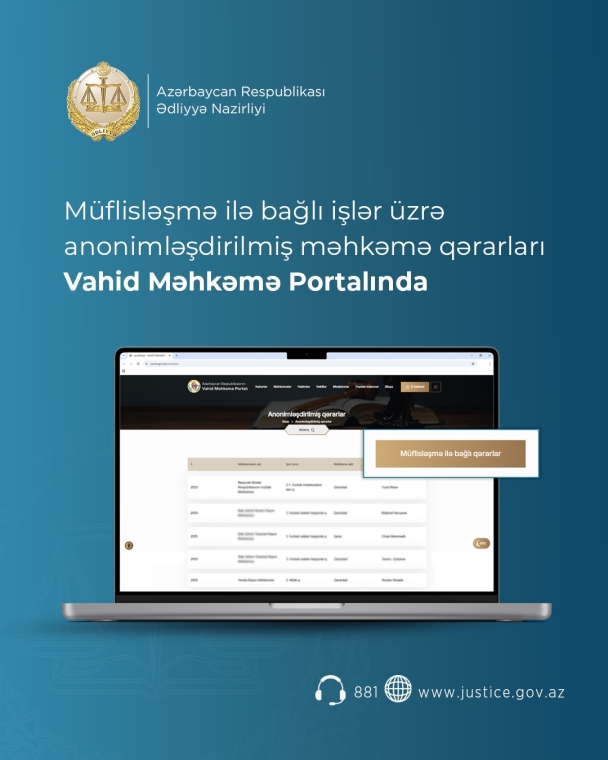 Müflisləşmə ilə bağlı işlər üzrə anonimləşdirilmiş məhkəmə qərarları Vahid Məhkəmə Portalında yerləşdirilib