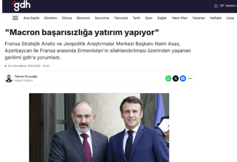 Fransa Analitika Mərkəzinin rəhbəri: Ermənistanı dəstəkləməklə Makron uğursuzluğa sərmayə qoyur