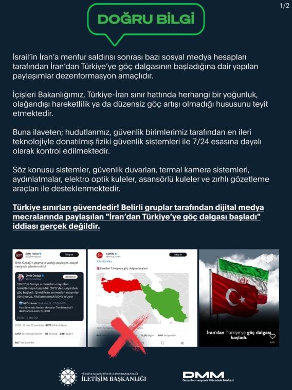 TÜRKİYƏ PREZİDENT ADMİNİSTRASİYASI KOMMUNİKASİYA İDARƏSİNİN DEZİNFORMASİYAYA QARŞI MÜBARİZƏ MƏRKƏZİNİN MƏLUMATI