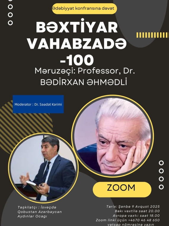 İsveçdə “Bəxtiyar Vahabzadə-100” mövzusunda konfrans təşkil ediləcək  