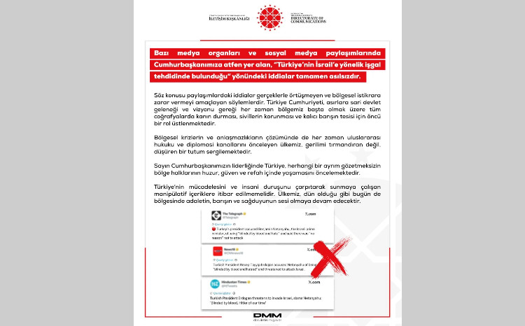 Türkiyə DMM-dən açıqlama: Sosial mediada Ərdoğanın adından yayılan ifadələr yalandır